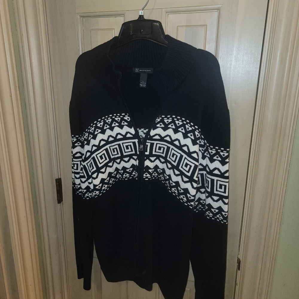 Mens Sz L INC international Concepts Black Nordic Zip Up Sweater Ski - Picture 4 of 4